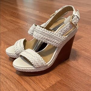Michael Kors White Woven Wedge Sandals
